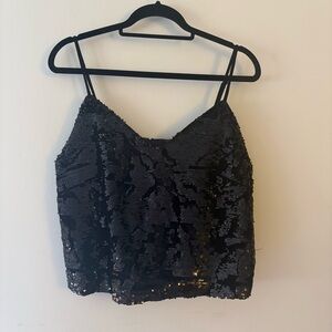 Anthropologie Just Female Black Sequin Cropped Tank new with tags size L
